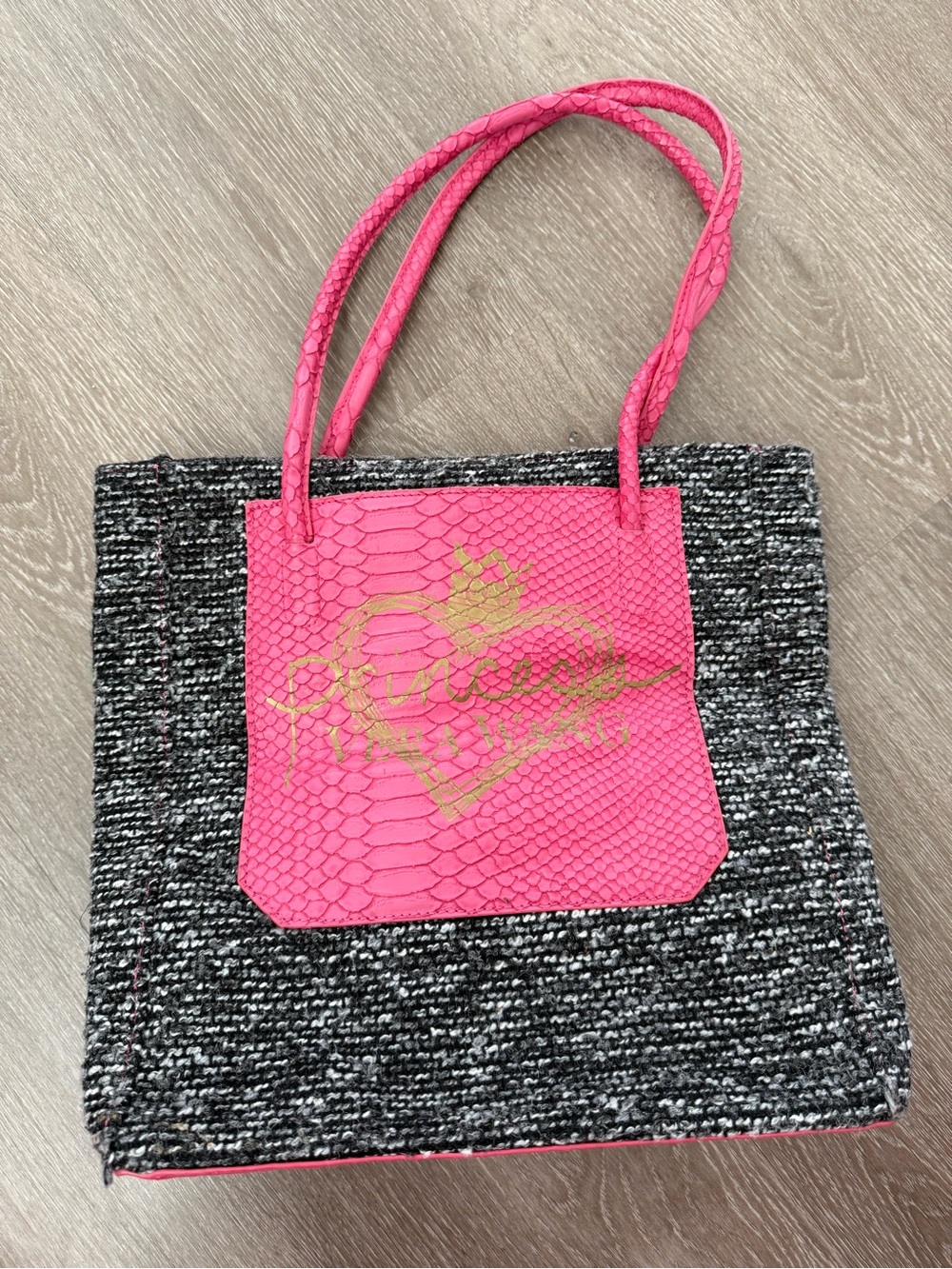 Vera Wang Pink & Black Textured Tote Bag with Pink Accent